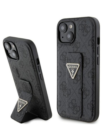 Etui Guess Grip Stand 4G Triangle Strass na iPhone 15 - czarne Etui Guess Grip Stand 4G Triangle Strass na iPhone 15 - czarne