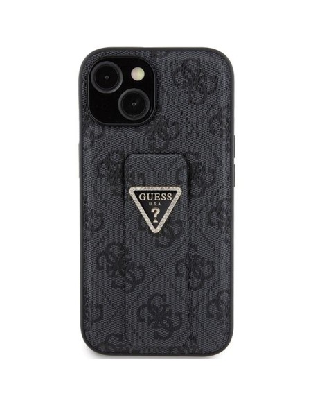 Etui Guess Grip Stand 4G Triangle Strass na iPhone 15 - czarne Etui Guess Grip Stand 4G Triangle Strass na iPhone 15 - czarne