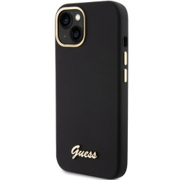 Etui Guess Silicone Script Metal Logo & Frame na iPhone 15 - czarne