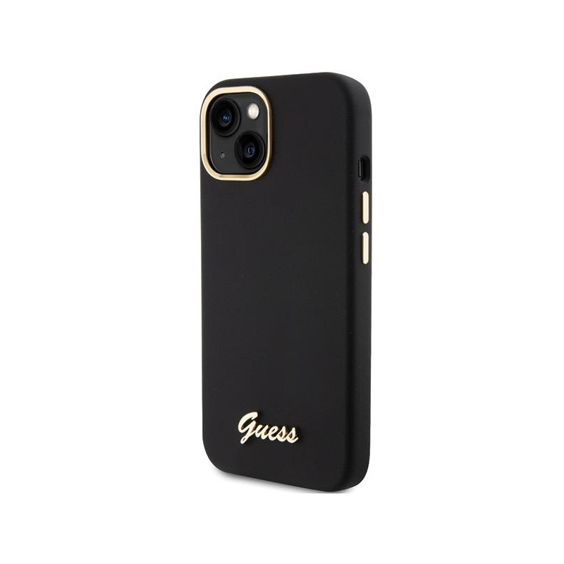 Etui Guess Silicone Script Metal Logo & Frame na iPhone 15 - czarne