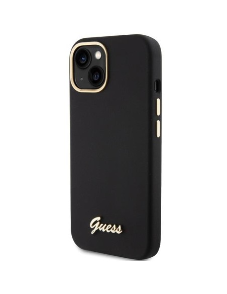 Etui Guess Silicone Script Metal Logo & Frame na iPhone 15 - czarne Etui Guess Silicone Script Metal Logo & Frame na iPhone 15 - czarne