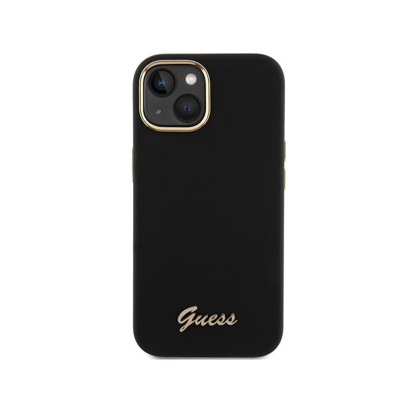 Etui Guess Silicone Script Metal Logo & Frame na iPhone 15 - czarne