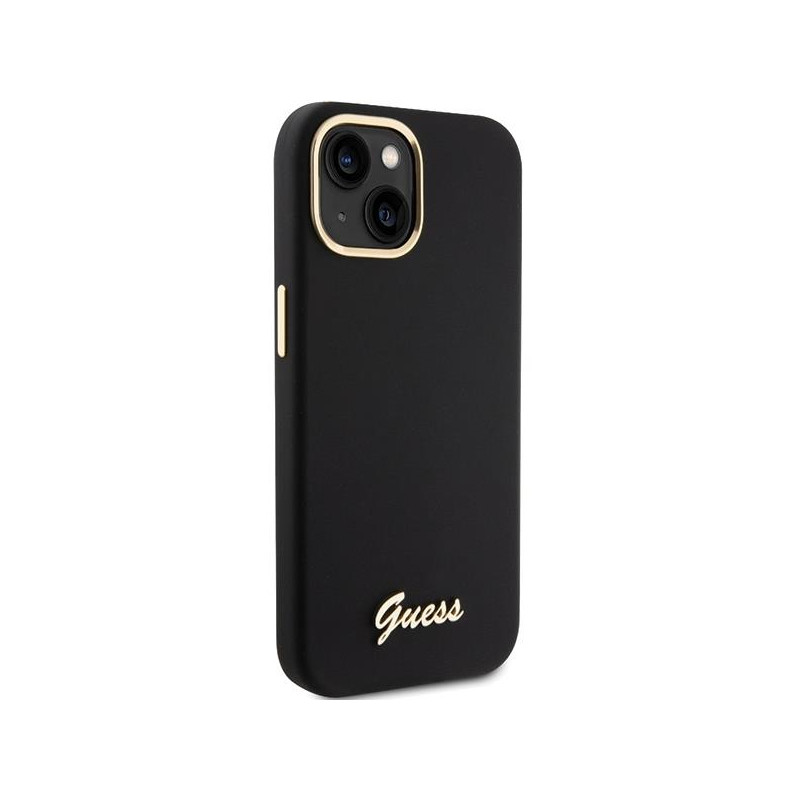 Etui Guess Silicone Script Metal Logo & Frame na iPhone 15 - czarne