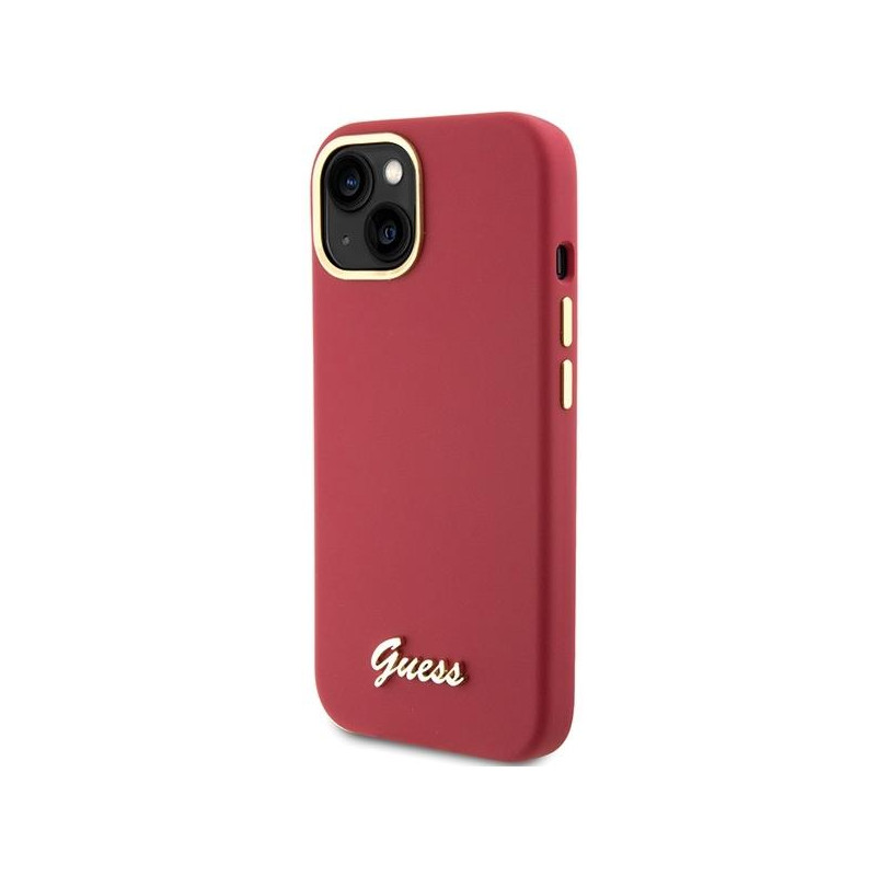 Etui Guess Silicone Script Metal Logo & Frame na iPhone 15 - czerwone
