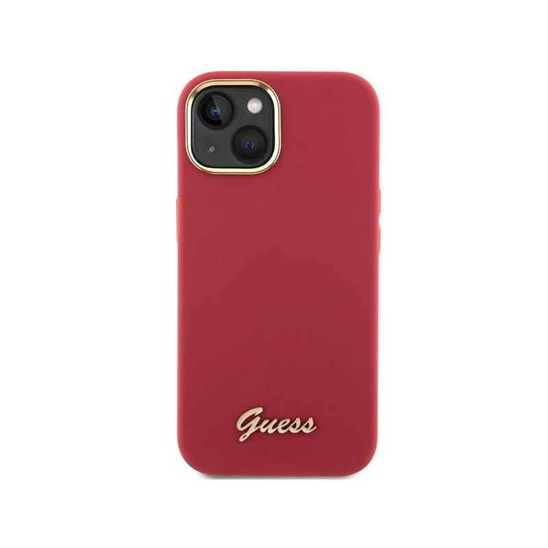 Etui Guess Silicone Script Metal Logo & Frame na iPhone 15 - czerwone