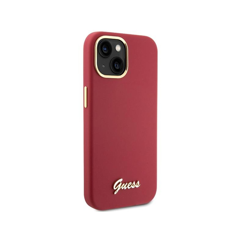 Etui Guess Silicone Script Metal Logo & Frame na iPhone 15 - czerwone
