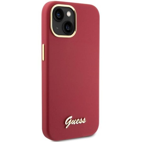 Etui Guess Silicone Script Metal Logo & Frame na iPhone 15 - czerwone Etui Guess Silicone Script Metal Logo & Frame na iPhone 15 - czerwone