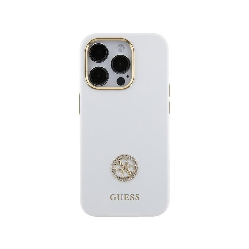 Etui Guess Silicone Logo Strass 4G na iPhone 15 Pro Max - białe