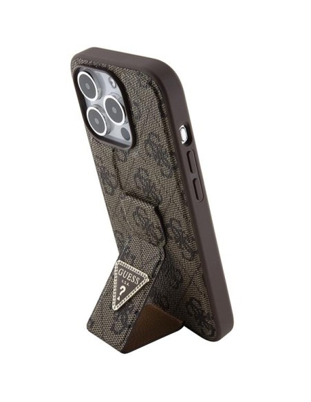 Etui Guess Grip Stand 4G Triangle Strass na iPhone 15 Pro Max - brązowe Etui Guess Grip Stand 4G Triangle Strass na iPhone 15 Pro Max - brązowe