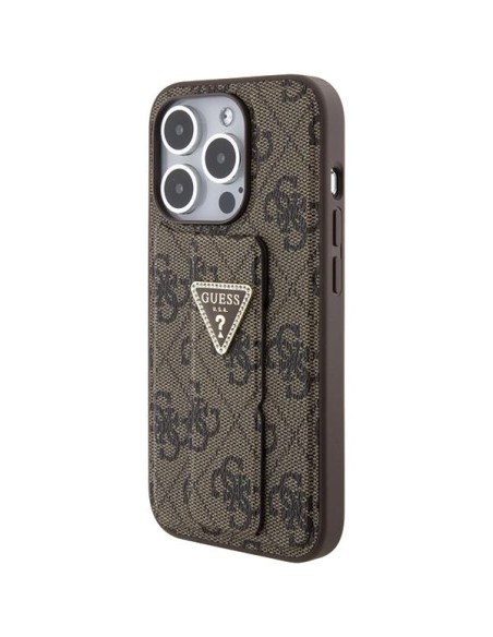 Etui Guess Grip Stand 4G Triangle Strass na iPhone 15 Pro Max - brązowe Etui Guess Grip Stand 4G Triangle Strass na iPhone 15 Pro Max - brązowe