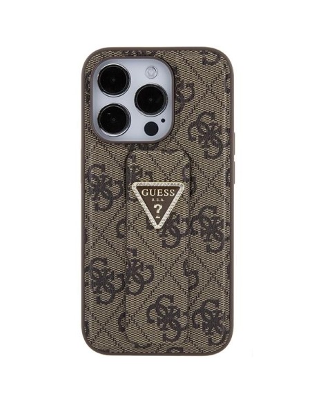Etui Guess Grip Stand 4G Triangle Strass na iPhone 15 Pro Max - brązowe Etui Guess Grip Stand 4G Triangle Strass na iPhone 15 Pro Max - brązowe