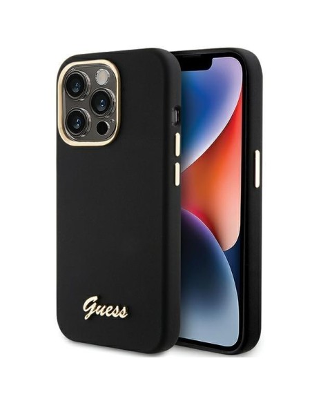 Etui Guess Silicone Script Metal Logo & Frame na iPhone 15 Pro Max - czarne Etui Guess Silicone Script Metal Logo & Frame na iPhone 15 Pro Max - czarne