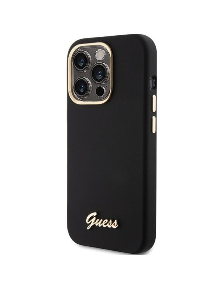 Etui Guess Silicone Script Metal Logo & Frame na iPhone 15 Pro Max - czarne Etui Guess Silicone Script Metal Logo & Frame na iPhone 15 Pro Max - czarne