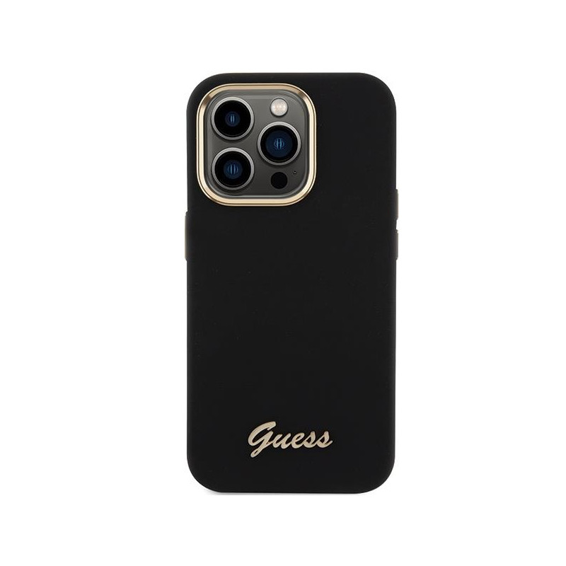 Etui Guess Silicone Script Metal Logo & Frame na iPhone 15 Pro Max - czarne
