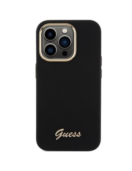 Etui Guess Silicone Script Metal Logo & Frame na iPhone 15 Pro Max - czarne Etui Guess Silicone Script Metal Logo & Frame na iPhone 15 Pro Max - czarne