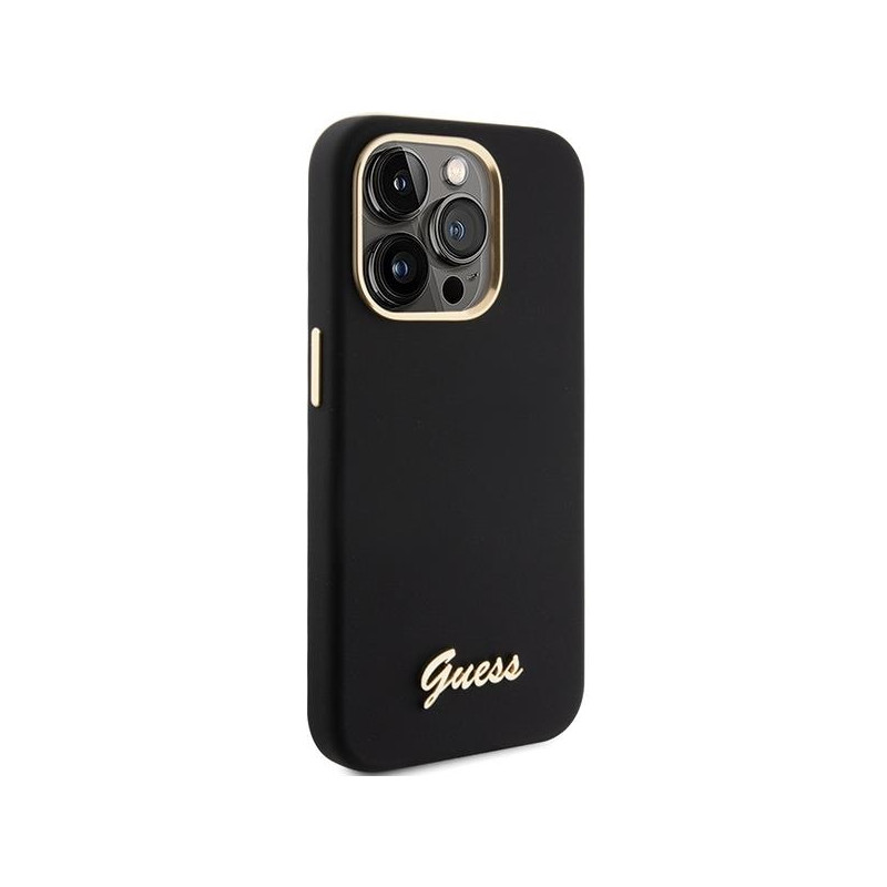 Etui Guess Silicone Script Metal Logo & Frame na iPhone 15 Pro Max - czarne