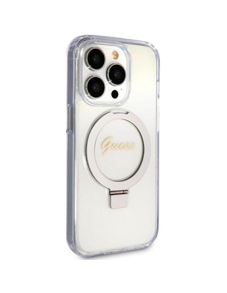 Etui Guess Ring Stand Script Glitter MagSafe na iPhone 15 Pro Max - przezroczyste Etui Guess Ring Stand Script Glitter MagSafe na iPhone 15 Pro Max - przezroczyste