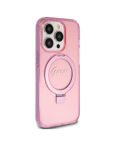 Etui Guess Ring Stand Script Glitter MagSafe na iPhone 15 Pro Max - różowe Etui Guess Ring Stand Script Glitter MagSafe na iPhone 15 Pro Max - różowe