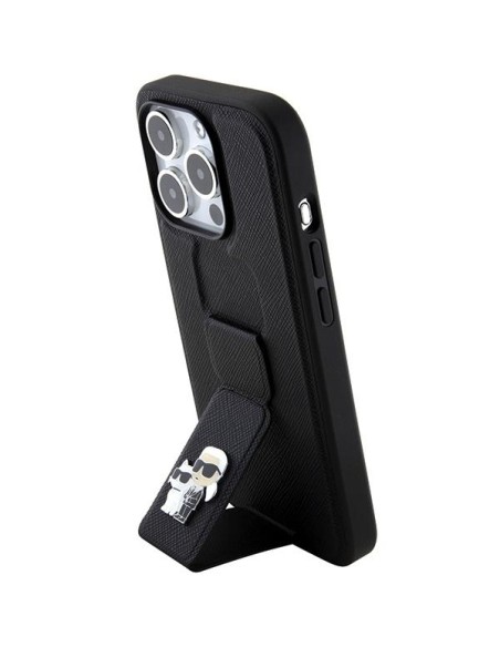 Etui Karl Lagerfeld Gripstand Saffiano Karl&Choupette Pins na iPhone 15 Pro - czarne Etui Karl Lagerfeld Gripstand Saffiano Karl&Choupette Pins na iPhone 15 Pro - czarne