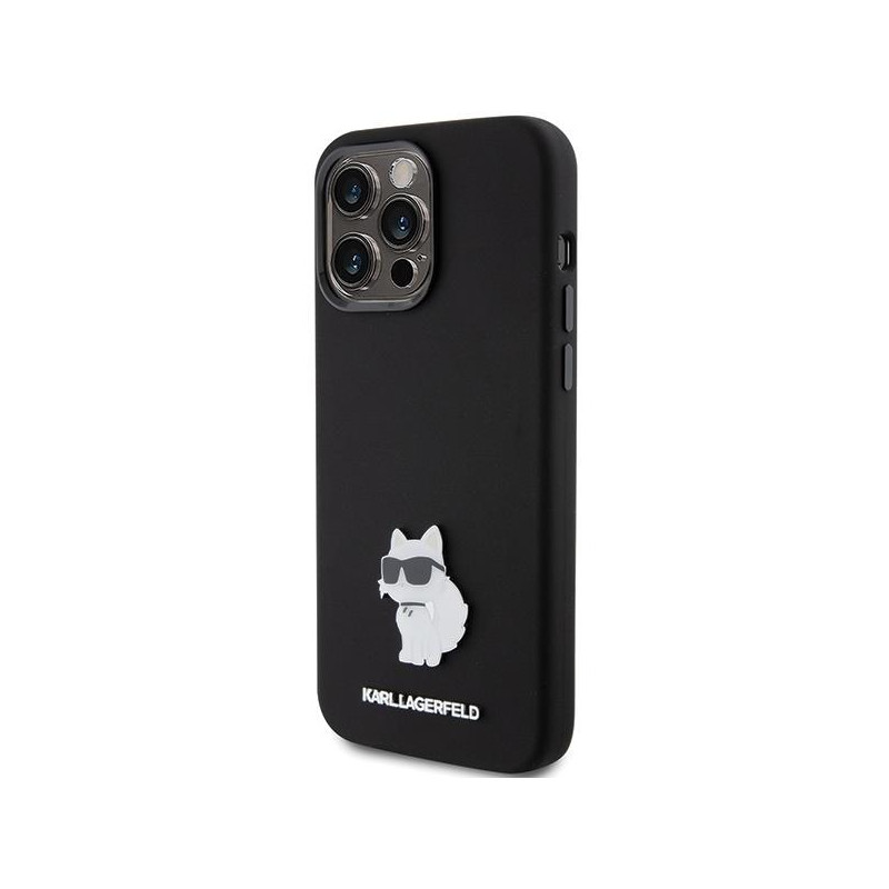 Etui Karl Lagerfeld Silicone Choupette Metal Pin na iPhone 15 Pro - czarne