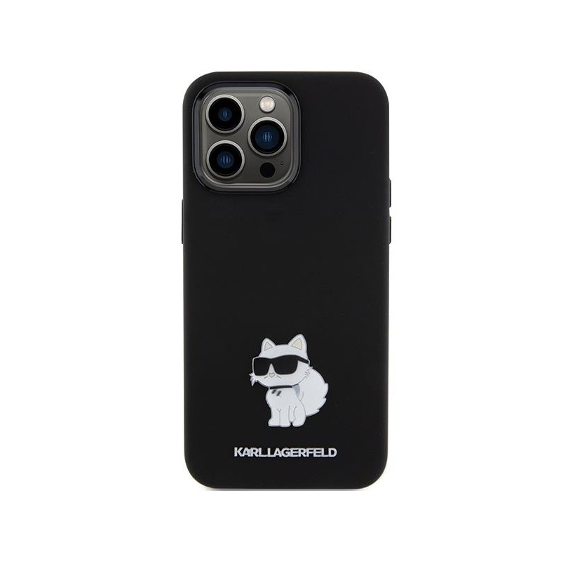 Etui Karl Lagerfeld Silicone Choupette Metal Pin na iPhone 15 Pro - czarne