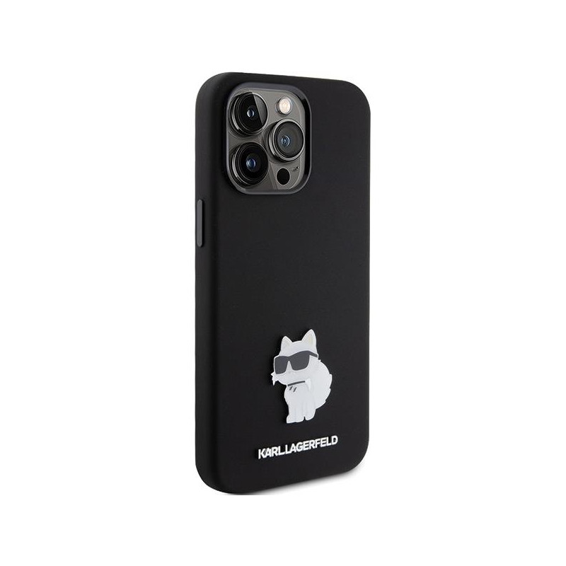 Etui Karl Lagerfeld Silicone Choupette Metal Pin na iPhone 15 Pro - czarne