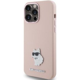 Etui Karl Lagerfeld Silicone Choupette Metal Pin na iPhone 15 Pro - różowe