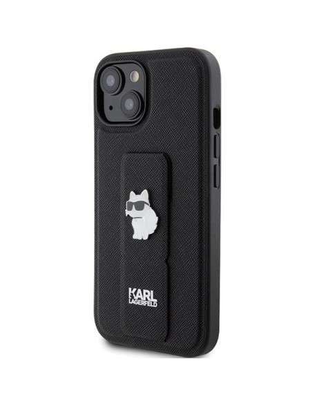 Etui Karl Lagerfeld Gripstand Saffiano Choupette Pins na iPhone 15 Plus / 14 Plus - czarne Etui Karl Lagerfeld Gripstand Saffiano Choupette Pins na iPhone 15 Plus / 14 Plus - czarne