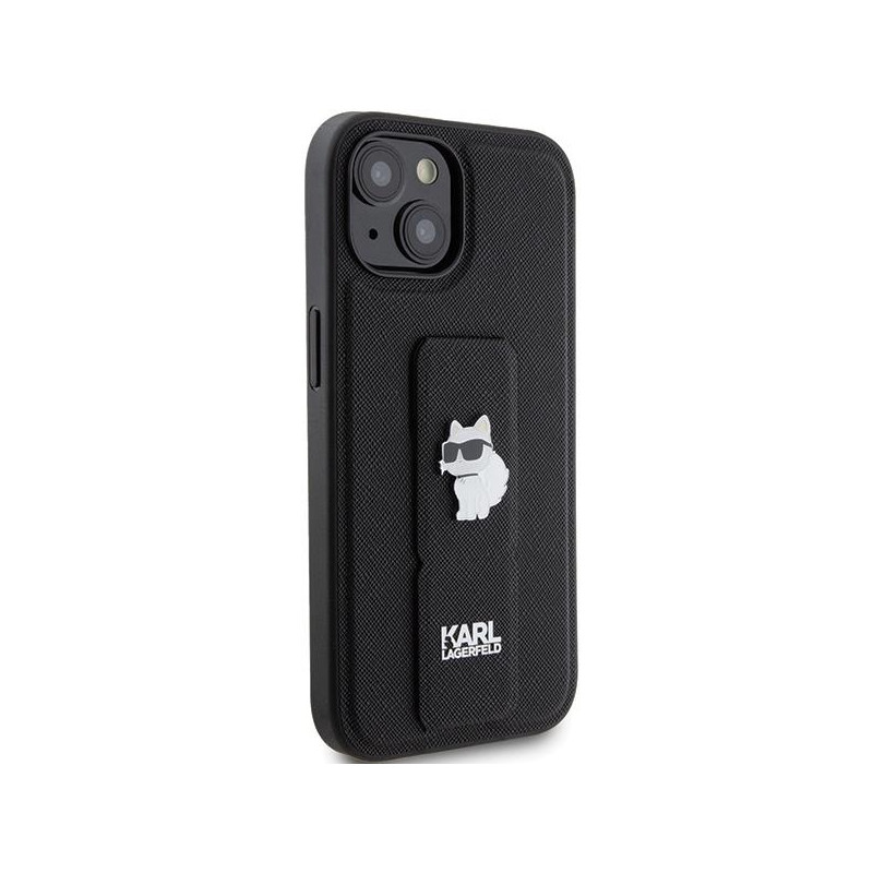 Etui Karl Lagerfeld Gripstand Saffiano Choupette Pins na iPhone 15 Plus / 14 Plus - czarne