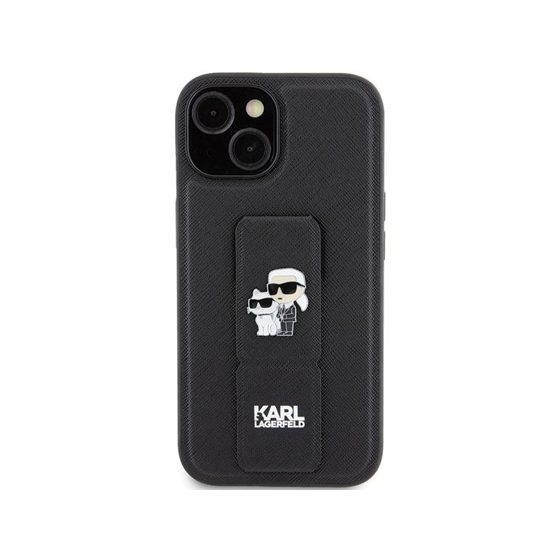 Etui Karl Lagerfeld Gripstand Saffiano Karl&Choupette Pins na iPhone 15 Plus / 14 Plus - czarne