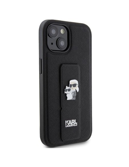 Etui Karl Lagerfeld Gripstand Saffiano Karl&Choupette Pins na iPhone 15 Plus / 14 Plus - czarne Etui Karl Lagerfeld Gripstand Saffiano Karl&Choupette Pins na iPhone 15 Plus / 14 Plus - czarne