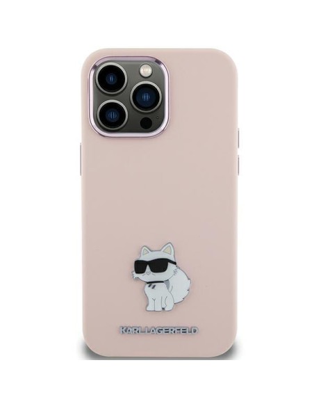 Etui Karl Lagerfeld Silicone Choupette Metal Pin na iPhone 15 Plus / 14 Plus - różowe