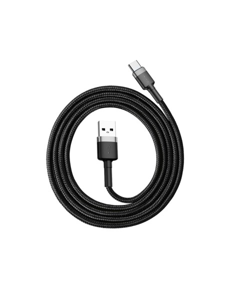 Patvarus lankstus laidas USB laidas USB-C QC3.0 3A 1M juodos ir pilkos spalvos
