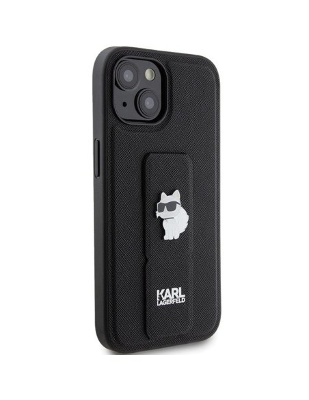 Etui Karl Lagerfeld Gripstand Saffiano Choupette Pins na iPhone 15 - czarne