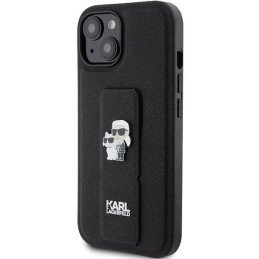 Etui Karl Lagerfeld Gripstand Saffiano Karl&Choupette Pins na iPhone 15 - czarne