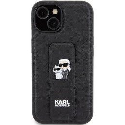 Etui Karl Lagerfeld Gripstand Saffiano Karl&Choupette Pins na iPhone 15 - czarne