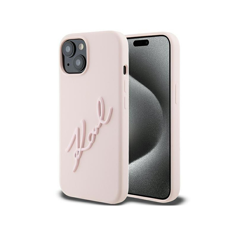 Etui Karl Lagerfeld Silicone Karl Script na iPhone 15 - różowe Etui Karl Lagerfeld Silicone Karl Script na iPhone 15 - różowe