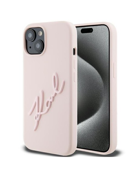 Etui Karl Lagerfeld Silicone Karl Script na iPhone 15 - różowe Etui Karl Lagerfeld Silicone Karl Script na iPhone 15 - różowe