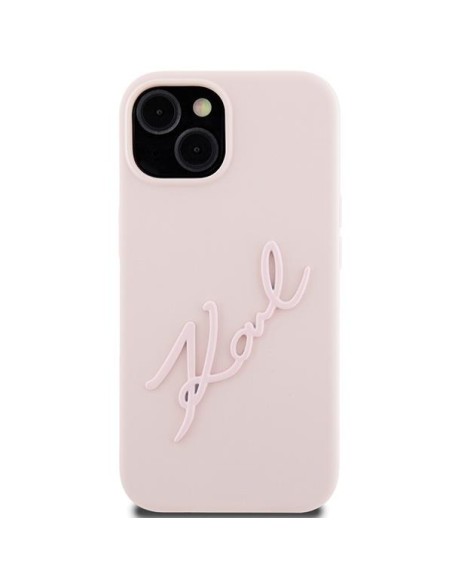 Etui Karl Lagerfeld Silicone Karl Script na iPhone 15 - różowe Etui Karl Lagerfeld Silicone Karl Script na iPhone 15 - różowe