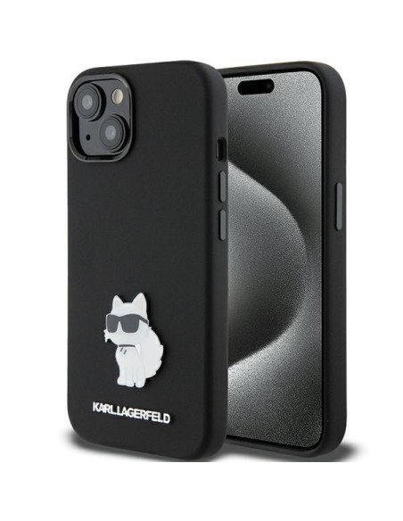 Etui Karl Lagerfeld Silicone Choupette Metal Pin na iPhone 15 - czarne