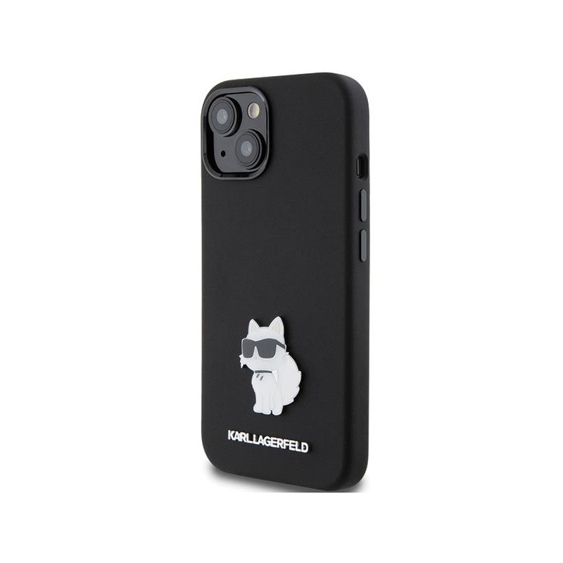 Etui Karl Lagerfeld Silicone Choupette Metal Pin na iPhone 15 - czarne