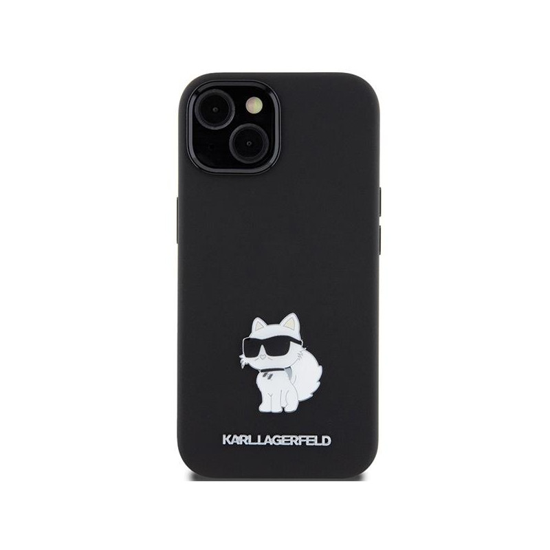Etui Karl Lagerfeld Silicone Choupette Metal Pin na iPhone 15 - czarne