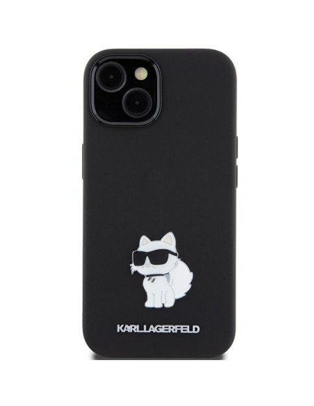 Etui Karl Lagerfeld Silicone Choupette Metal Pin na iPhone 15 - czarne