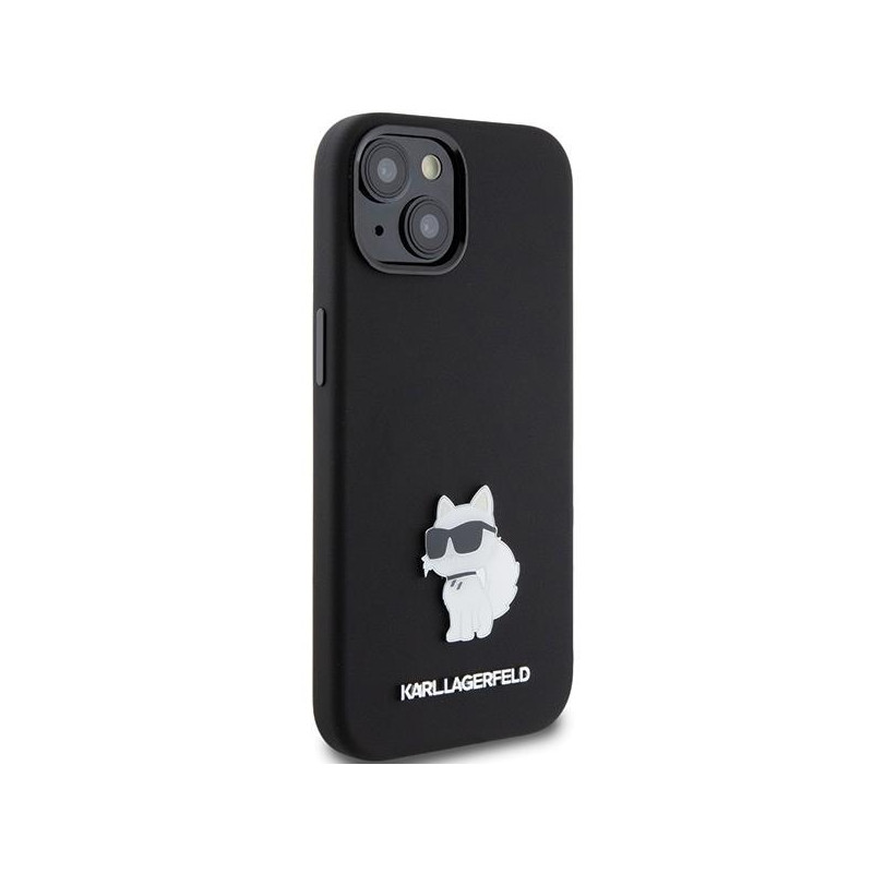 Etui Karl Lagerfeld Silicone Choupette Metal Pin na iPhone 15 - czarne