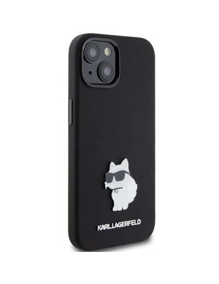 Etui Karl Lagerfeld Silicone Choupette Metal Pin na iPhone 15 - czarne