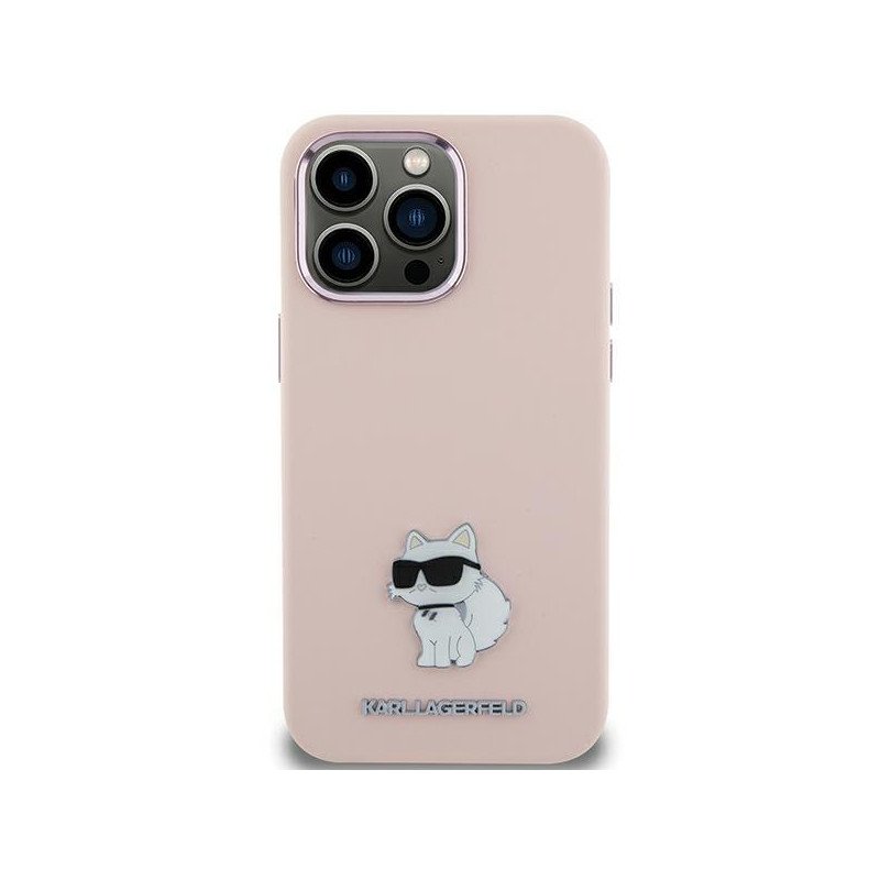 Etui Karl Lagerfeld Silicone Choupette Metal Pin na iPhone 15 - różowe Etui Karl Lagerfeld Silicone Choupette Metal Pin na iPhone 15 - różowe
