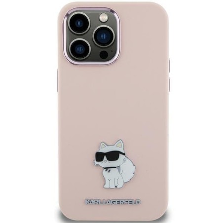 Etui Karl Lagerfeld Silicone Choupette Metal Pin na iPhone 15 - różowe Etui Karl Lagerfeld Silicone Choupette Metal Pin na iPhone 15 - różowe