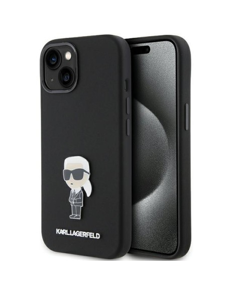Etui Karl Lagerfeld Silicone Ikonik Metal Pin na iPhone 15 - czarne Etui Karl Lagerfeld Silicone Ikonik Metal Pin na iPhone 15 - czarne