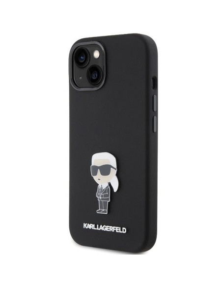 Etui Karl Lagerfeld Silicone Ikonik Metal Pin na iPhone 15 - czarne Etui Karl Lagerfeld Silicone Ikonik Metal Pin na iPhone 15 - czarne