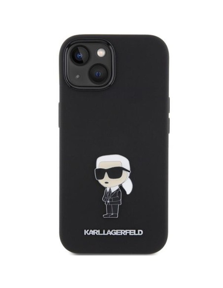 Etui Karl Lagerfeld Silicone Ikonik Metal Pin na iPhone 15 - czarne Etui Karl Lagerfeld Silicone Ikonik Metal Pin na iPhone 15 - czarne